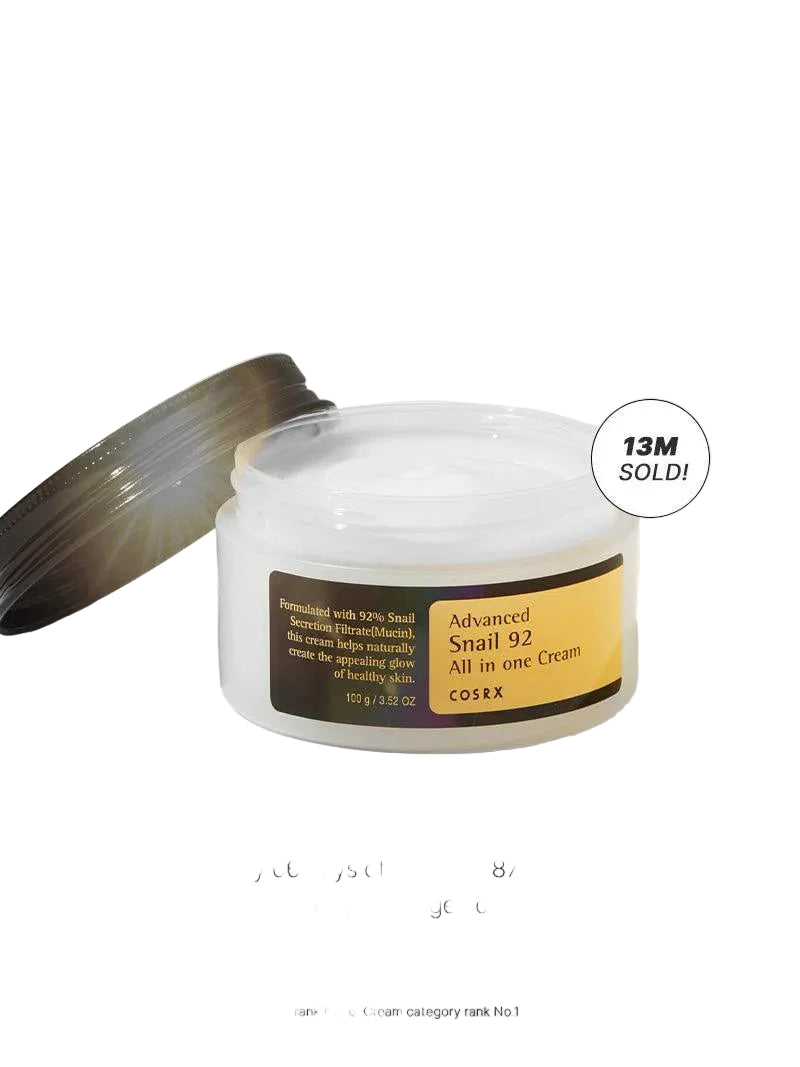 Cosmetic cream jar with a yellow background and text claiming it as 'Global No.1 Cream'.